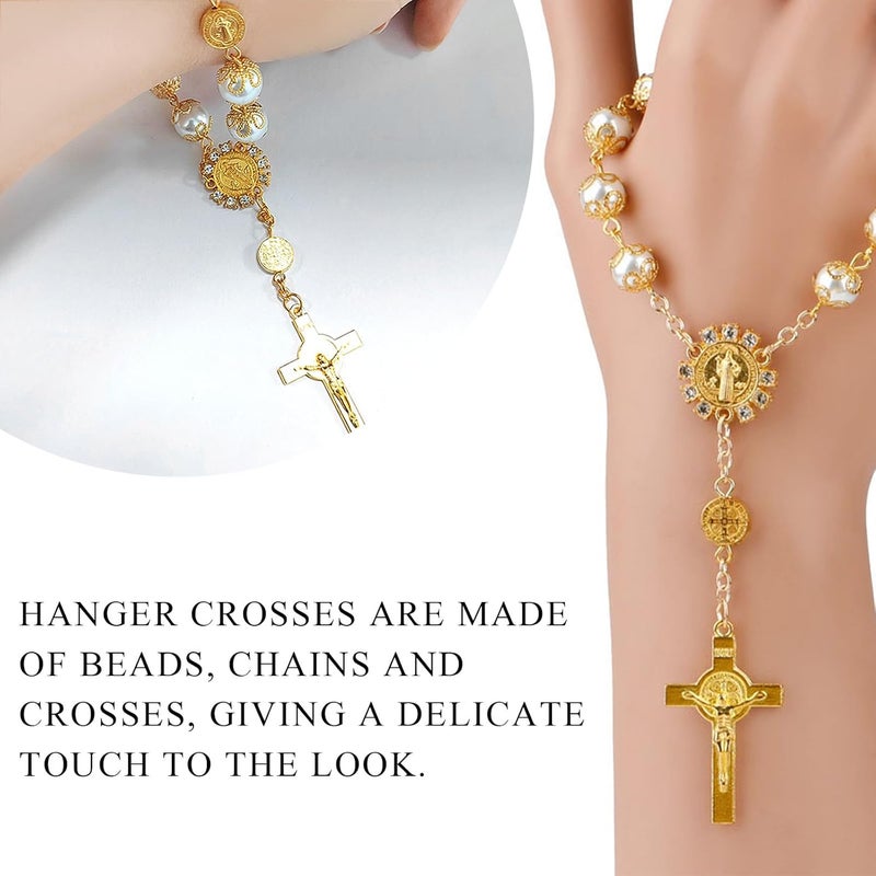SHMZK Car Rosary for Rearview Mirror, Personalized Blessing Hanging Pendant for Car Rear View Mirror, Cross Rosary Ornament Interior Decor for Most Vehicles, Car Accessories (Golden) - Image 4